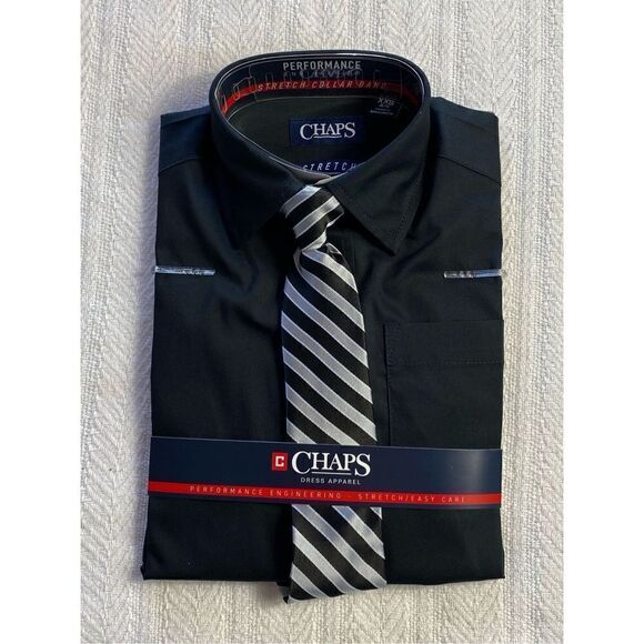 CHAPS BOYS SMALL 8 BLACK SHIRT AND TIE SET - Picture 5 of 9